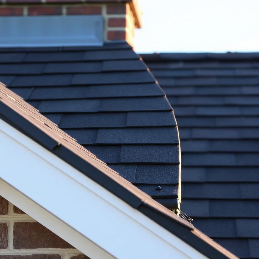 Ridge and flashing detail on a finished roof